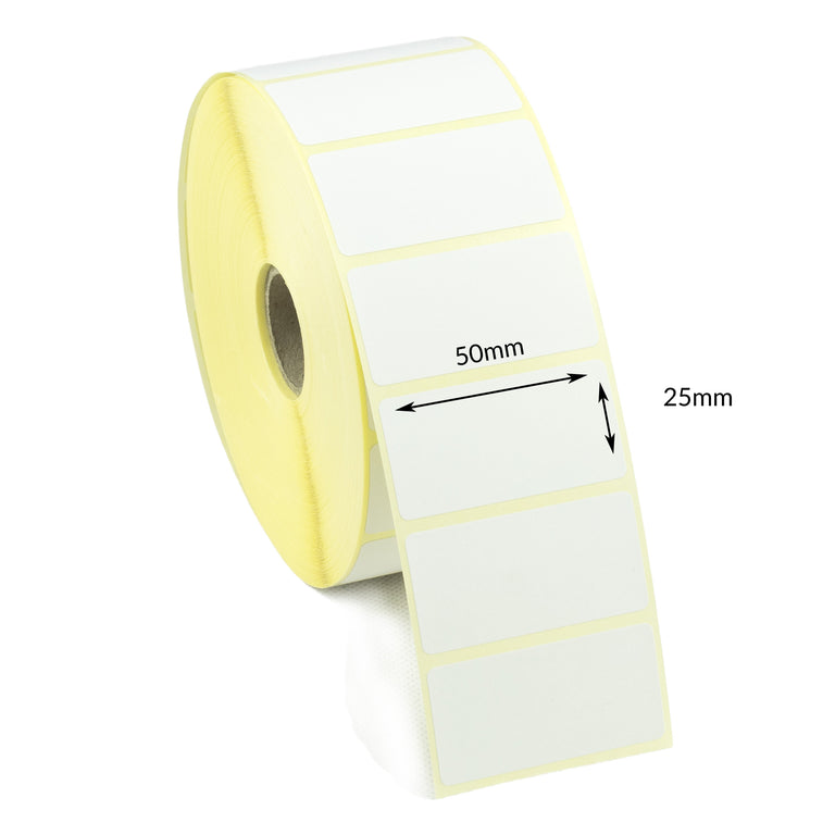50mm x 25mm Direct Thermal Labels, Permanent adhesive. 6 Rolls of 2,000 labels - 12,000 labels.