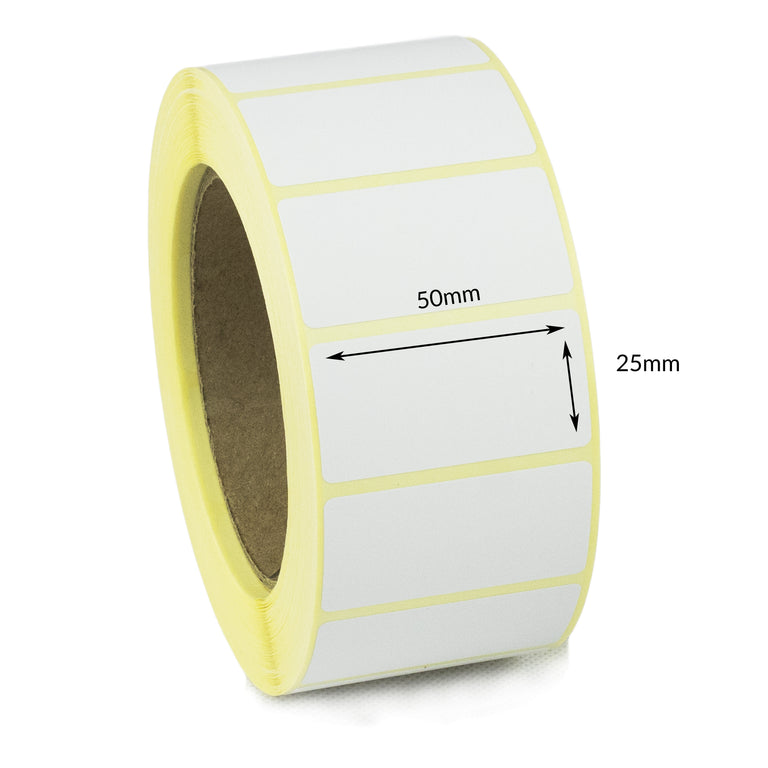 50 x 25mm Direct Thermal Labels - Economy. 4 Rolls of 6,000 - 24,000 Labels.