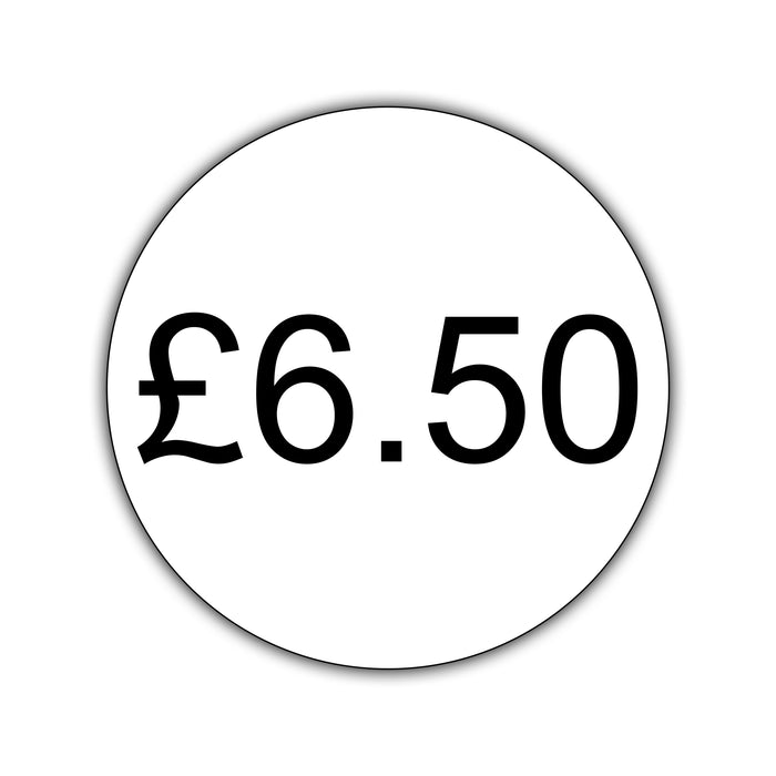 500 x 25mm Diameter, Printed Price Labels. Black Print / White Labels. Permanent adhesive.