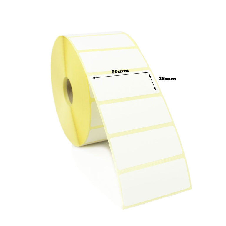 60 x 25mm Direct Thermal Economy Labels - 10 Rolls of 2,000 - 20,000 Labels