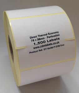 76 x 38mm Direct Thermal Labels With Perforation - 10 Rolls of 1,500 - 15,000 Labels