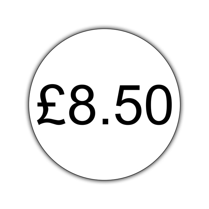 500 x 25mm Diameter, Printed Price Labels. Black Print / White Labels. Permanent adhesive.