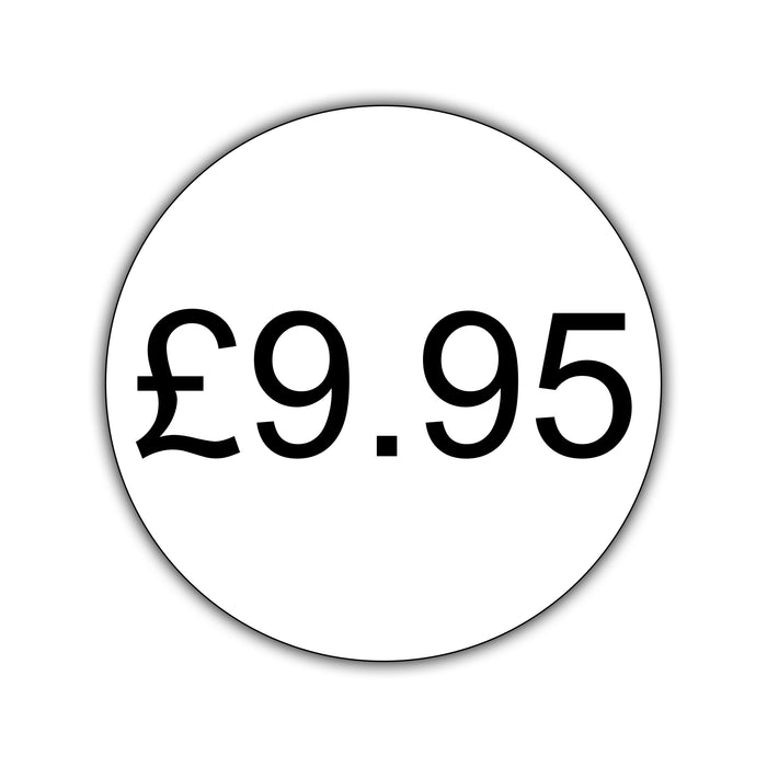 500 x 25mm Diameter, Printed Price Labels. Black Print / White Labels. Permanent adhesive.