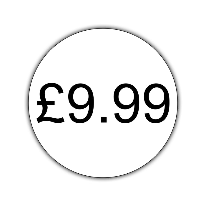 500 x 25mm Diameter, Printed Price Labels. Black Print / White Labels. Permanent adhesive.