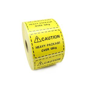 Caution Heavy Package Labels / Stickers. 100mm x 75mm. Yellow Labels / Black print.