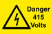 Danger 415 Volts Electrical Safety Warning Labels - 76 x 51mm