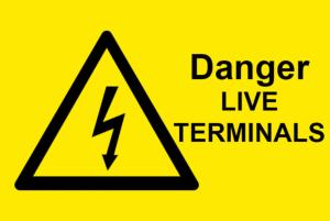 Danger Live Terminals Electrical Safety Warning Labels - 76 x 51mm