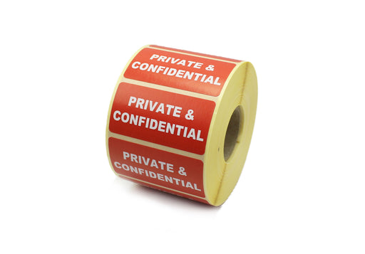 Private & Confidential Labels, Printed Red and White, Permanent adhesive. 50 x 25mm