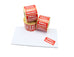 Small Packet Labels, 50mm x 25mm, Printed Red and White, Permanent adhesive.