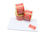 Small Packet Labels, 50mm x 25mm, Printed Red and White, Permanent adhesive.