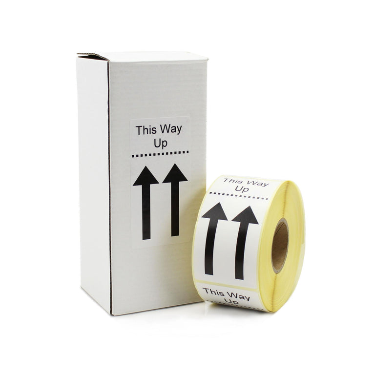 This Way Up Labels - 50mm x 100mm. Permanent adhesive. 500 Labels per roll.