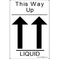 Liquid This Way Up Labels - 100 x 150mm. Permanent adhesive, 250 Labels per roll.