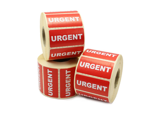 Urgent Labels, Red and White, Permanent adhesive. 50mm x 25mm.